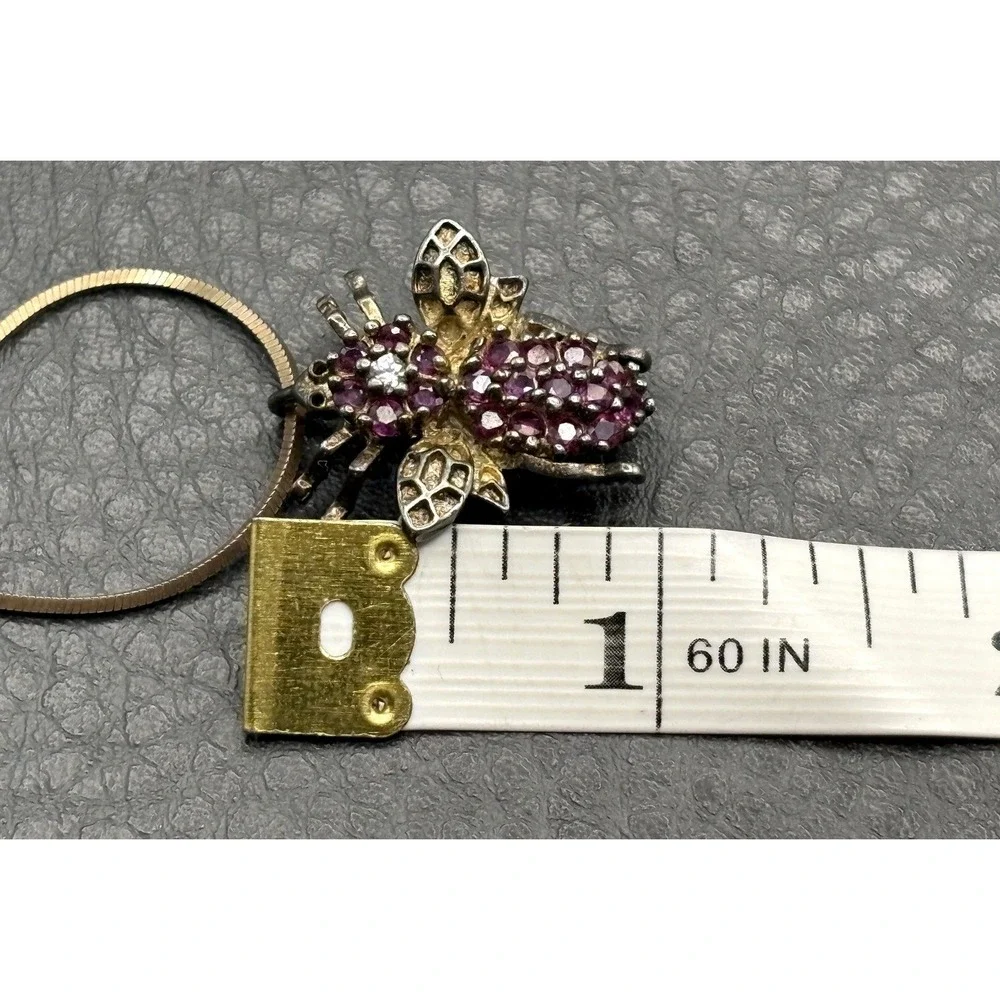 Vintage Insect Bee Ruby Sterling Silver  Pendant Brooch & Chain Necklace  17